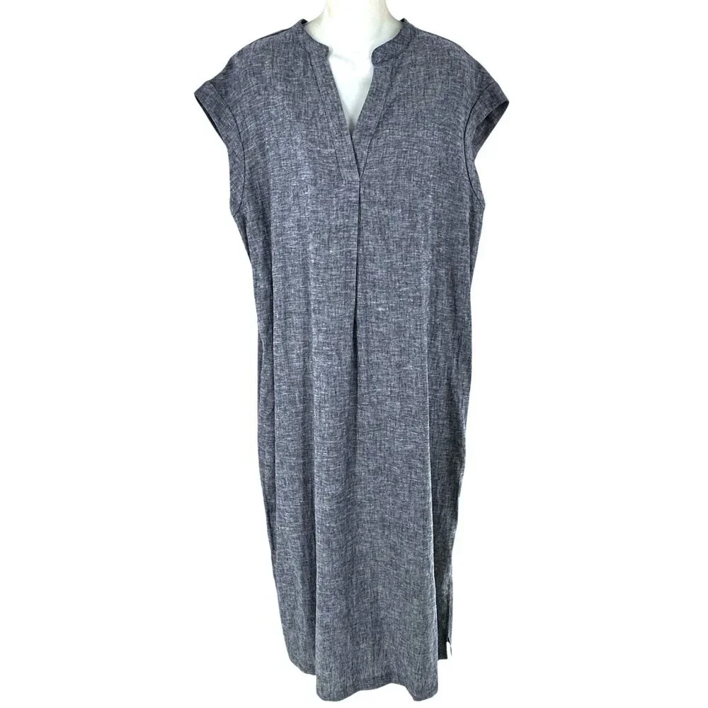 NEW/NWT Jones New York Navy Blue Linen Maxi Dress Pockets Size Large - Picture 4 of 7